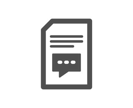 Document with Comments icon. Information File with Speech bubble sign. Paper page concept symbol. Quality design element. Classic style icon. Vectorのイラスト素材