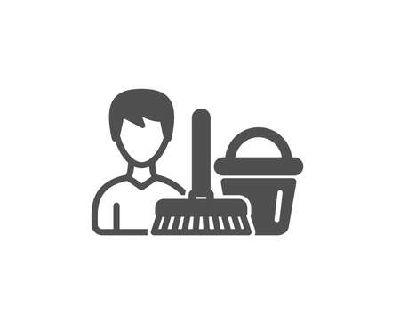 Cleaning service icon. Bucket with mop symbol. Washing Housekeeping equipment sign. Quality design element. Classic style icon. Vectorのイラスト素材