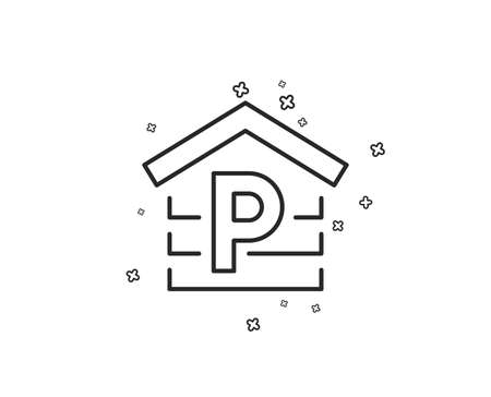 Parking line icon. Car park sign. Transport place garage symbol. Geometric shapes. Random cross elements. Linear Parking icon design. Vectorのイラスト素材
