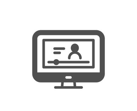 Online Video Education icon. Computer with Online lecture sign. Web player symbol. Quality design element. Classic style icon. Vectorのイラスト素材