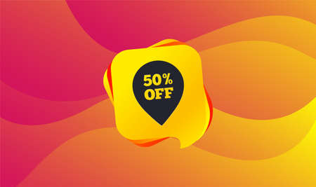 50% sale pointer tag sign icon. Discount symbol. Special offer label. Wave background. Abstract shopping banner. Template for design. Vectorのイラスト素材