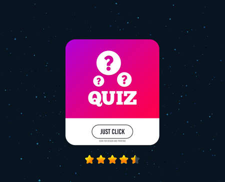 Quiz with question marks sign icon. Questions and answers game symbol. Web or internet icon design. Rating stars. Just click button. Vectorのイラスト素材
