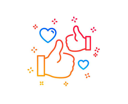 Like line icon. Thumbs up with heart sign. Positive feedback, social media symbol. Gradient design elements. Linear like icon. Random shapes. Vectorのイラスト素材