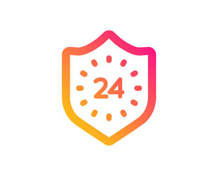 24 hours protection icon. Shield sign. Classic flat style. Gradient 24 hours icon. Vector