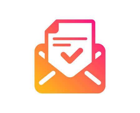 Approved mail icon. Accepted or confirmed sign. Document symbol. Classic flat style. Gradient...