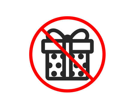 No or Stop. Gift box icon. Present or Sale sign. Birthday Shopping symbol. Package in Gift Wrap. Prohibited ban stop symbol. No gift box icon. Vectorのイラスト素材