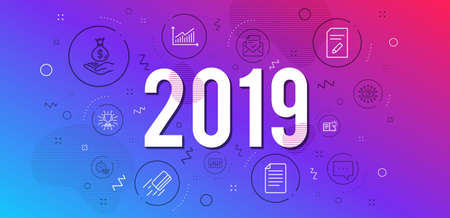 Infographic concept. Approved mail, Blog and Graph icons simple set. Credit card, File and Artificial intelligence signs. Edit document, Product knowledge and Quick tips symbols. 2019 year. Vectorのイラスト素材