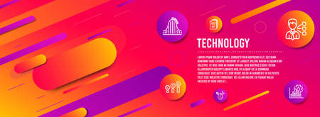 Header banner. Handout, Roller coaster and Customer satisfaction icons simple set. Third party,...