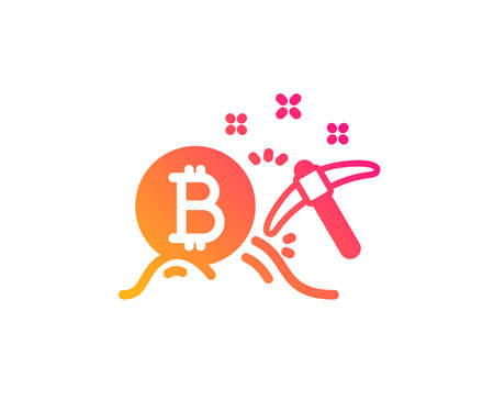 Bitcoin mining icon. Cryptocurrency coin sign. Crypto money pickaxe symbol. Classic flat style. Gradient bitcoin mining icon. Vectorのイラスト素材