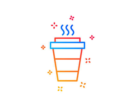 Takeaway Coffee cup line icon. Hot drink sign. Takeout symbol. Gradient design elements. Linear takeaway icon. Random shapes. Vectorのイラスト素材