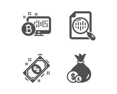 Set of Analytics chart, Payment and Bitcoin system icons. Cash sign. Report analysis, Finance, Cryptocurrency monitor. Banking currency.  Classic design analytics chart icon. Flat design. Vectorのイラスト素材