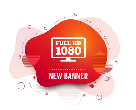 Fluid badge. Full hd widescreen tv sign icon. 1080p symbol. Abstract shape. Gradient widescreen icon. Flyer liquid banner. Vectorのイラスト素材