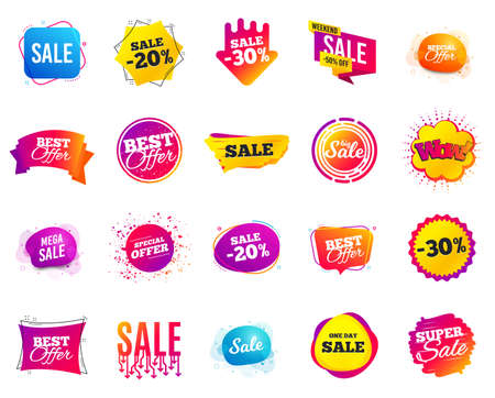 Sale banner. Special offer template tags. Cyber monday sale discount. Black friday shopping icons. Best ultimate offer badge. Super shopping discount icons. Mega banners set vectorのイラスト素材