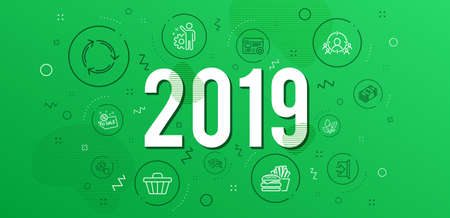 Infographic concept. Recycling, Usd currency and Exit icons simple set. Favorite, Business targeting and Search flight signs. Employee, Shop cart and Plants watering symbols. Vectorのイラスト素材