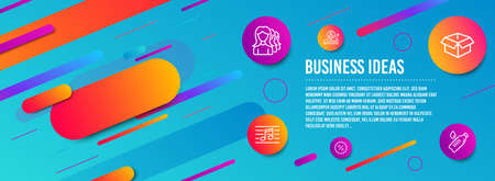 Header banner. Women headhunting, Opened box and Career ladder icons simple set. Musical note, Discount and Water bottle signs. Women teamwork, Shipping parcel. Business set. Vectorのイラスト素材
