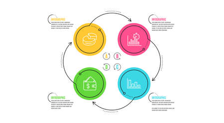 Wallet, Pie chart and Report timer icons simple set. Infographic timeline. Histogram sign. Affordability, 3d graph, Growth chart. Economic trend. Finance set. Cycle infographic. Vectorのイラスト素材