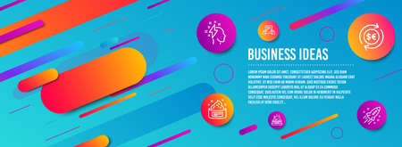 Header banner. Receive file, Brainstorming and Money currency icons simple set. Typewriter, Skin cream and Startup rocket signs. Hold document, Lightning bolt. Business set. Line receive file iconのイラスト素材