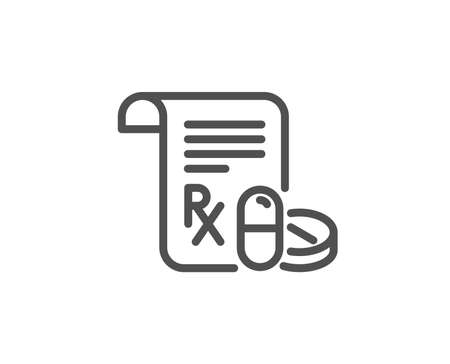 Medical prescription line icon. Medicine pills sign. Pharmacy medication symbol. Quality design element. Linear style medical prescription icon. Editable stroke. Vectorのイラスト素材