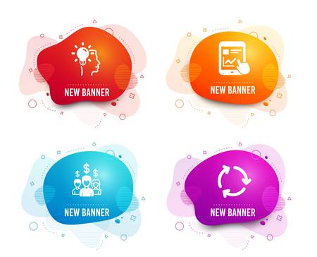 Liquid badges. Set of Internet report, Idea and Salary employees icons. Recycling sign. Web tutorial, Professional job, People earnings. Reduce waste.  Gradient internet report icon. Vectorのイラスト素材