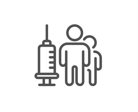 Medical vaccination line icon. Medicine vaccine sign. Pharmacy medication symbol. Quality design element. Linear style medical vaccination icon. Editable stroke. Vectorのイラスト素材