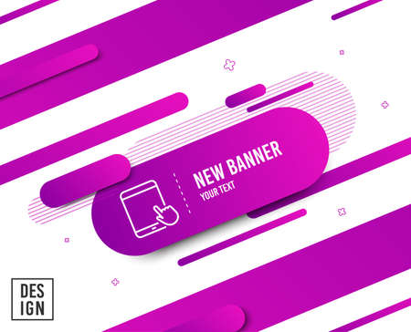 Tablet PC icon. Mobile Device with Hand cursor sign. Touchscreen gadget symbols. Diagonal abstract banner. Linear tablet PC icon. Geometric line shapes. Vectorのイラスト素材