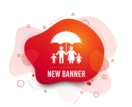 Fluid badge. Complete family insurance sign icon. Umbrella symbol. Abstract shape. Gradient family icon. Flyer liquid banner. Vectorのイラスト素材