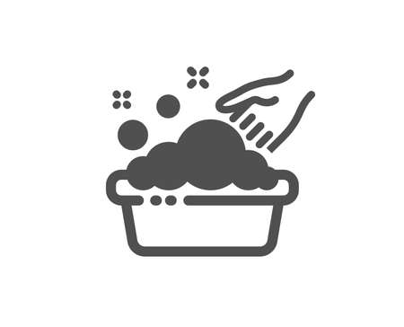 Laundry service sign. Hand washing icon. Clothing cleaner symbol. Classic flat style. Simple hand washing icon. Vectorのイラスト素材