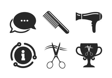Scissors cut hair symbol. Chat, info sign. Hairdresser icons.のイラスト素材