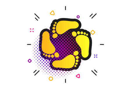 Baby footprints icon. Halftone dots pattern. Child barefoot steps.のイラスト素材