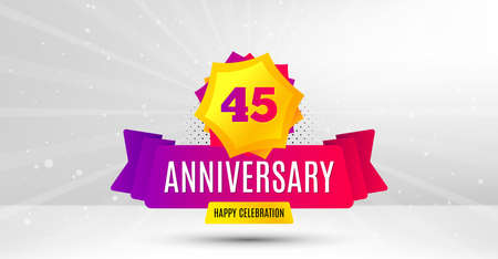 45 years anniversary. Birthday celebration party badge. Forty five years celebrating icon. Anniversary event template banner. Happy celebration badge. Vectorのイラスト素材