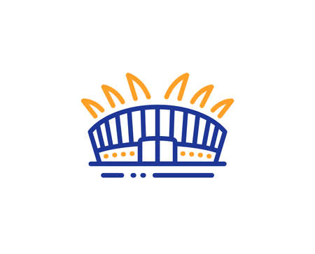 Sport complex sign. Arena stadium line icon. Championship building symbol. Colorful outline concept. Blue and orange thin line arena stadium icon. Vectorのイラスト素材