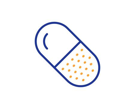 Medical drugs sign. Capsule pill line icon. Pharmacy medication symbol. Colorful outline concept. Blue and orange thin line capsule pill icon. Vectorのイラスト素材