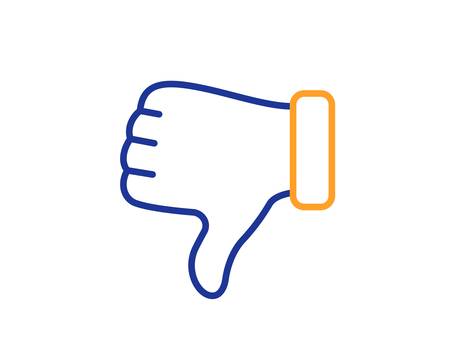 Thumbs down finger sign. Dislike hand line icon. Gesture symbol. Colorful outline concept. Blue and orange thin line dislike hand icon. Vectorのイラスト素材