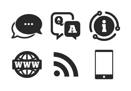 Smartphone And Q A Chat Speech Bubble Symbols Chat Info Sign Question Answer Icon Rss Feed And Internet Globe Signs Communication Classic Style Speech Bubble Icon Vectorのイラスト素材 イメージマート