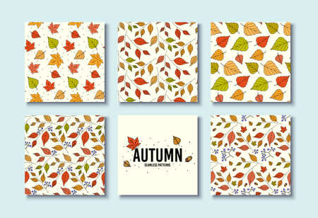 Autumn textures. Vector design for card, poster, flyer. Trendy hand drawn seamless patterns. Fall leaf textures. Floral flyer decoration. Background with autumn leaves. Leaf design. Seamless vectorのイラスト素材