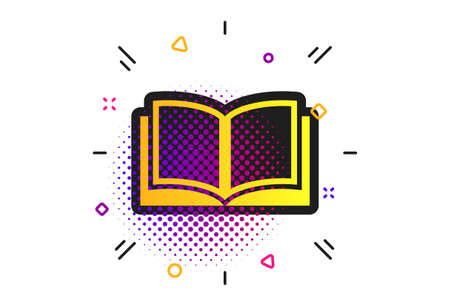 Book sign icon. Halftone dots pattern. Open book symbol. Classic flat book icon. Vectorのイラスト素材