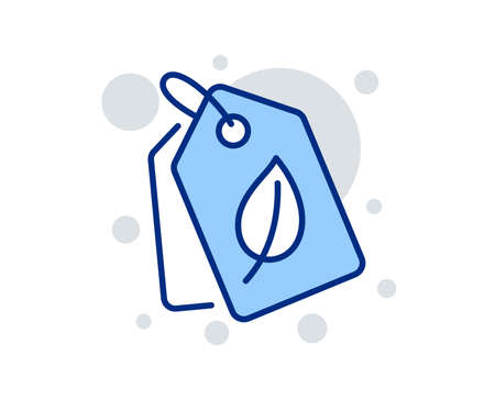 Bio shopping tags line icon. Leaf sign. Natural products symbol. Linear design sign. Colorful bio tags icon. Vectorのイラスト素材