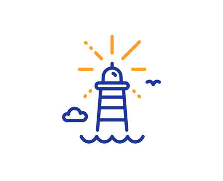 Beacon tower sign. Lighthouse line icon. Searchlight building symbol. Colorful outline concept. Blue and orange thin line lighthouse icon. Vectorのイラスト素材