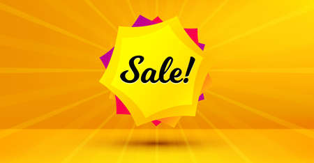 Discount banner shape. Sale badge. Coupon bubble icon. Abstract yellow background. Modern concept design. Banner with offer badge. Vectorのイラスト素材
