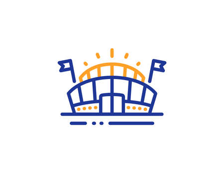 Stadium with flags sign. Sports arena line icon. Sport complex symbol. Colorful outline concept. Blue and orange thin line sports arena icon. Vectorのイラスト素材