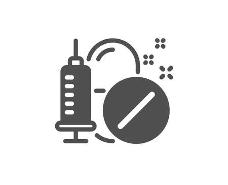Medicine syringe sign. Medical drugs icon. Pharmacy medication symbol. Classic flat style. Simple medical drugs icon. Vectorのイラスト素材