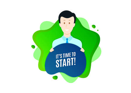 It's time to start. Cut out people badge. Special offer sign. Advertising discounts symbol. Dynamic shape offer. Time to start text. Cut out people dynamic banner. Worker person badge. Vectorのイラスト素材