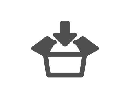 Open delivery parcel sign. Get box icon. Cargo package symbol. Classic flat style. Simple get box icon. Vectorのイラスト素材