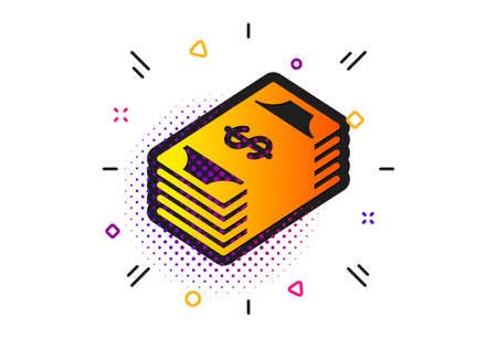 Banking currency sign. Halftone circles pattern. Cash money icon. Dollar or USD symbol. Classic flat usd currency icon. Vectorのイラスト素材
