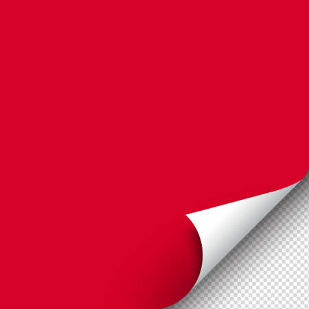 Red paper sticker with curled corner. Page curl with shadow. Template design. Sticky note page. Blank sheet of paper with corner. Vectorのイラスト素材
