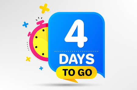 Countdown left days banner with timer. Four days left icon. 4 days to go sign. Sale announcement banner. Count time for promotional speech bubble. Promotion countdown timer. Vectorのイラスト素材