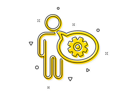 Engineering tool sign. Cogwheel icon. Man talk symbol. Yellow circles pattern. Classic cogwheel icon. Geometric elements. Vectorのイラスト素材