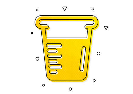 Glass water sign. Cooking beaker icon. Measuring cup symbol. Yellow circles pattern. Classic cooking beaker icon. Geometric elements. Vectorのイラスト素材