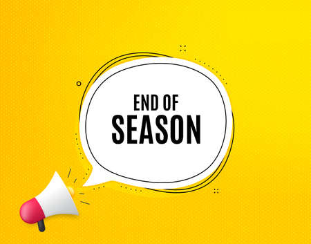 End of Season Sale. Megaphone banner with chat bubble. Special offer price sign. Advertising Discounts symbol. Loudspeaker with speech bubble. End season promotion text. Social Media banner. Vectorのイラスト素材