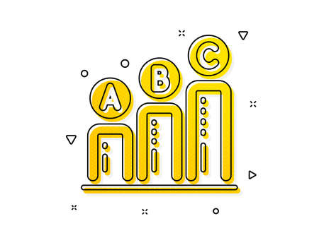 Column chart sign. Graph icon. Ab test diagram symbol. Yellow circles pattern. Classic graph chart icon. Geometric elements. Vectorのイラスト素材